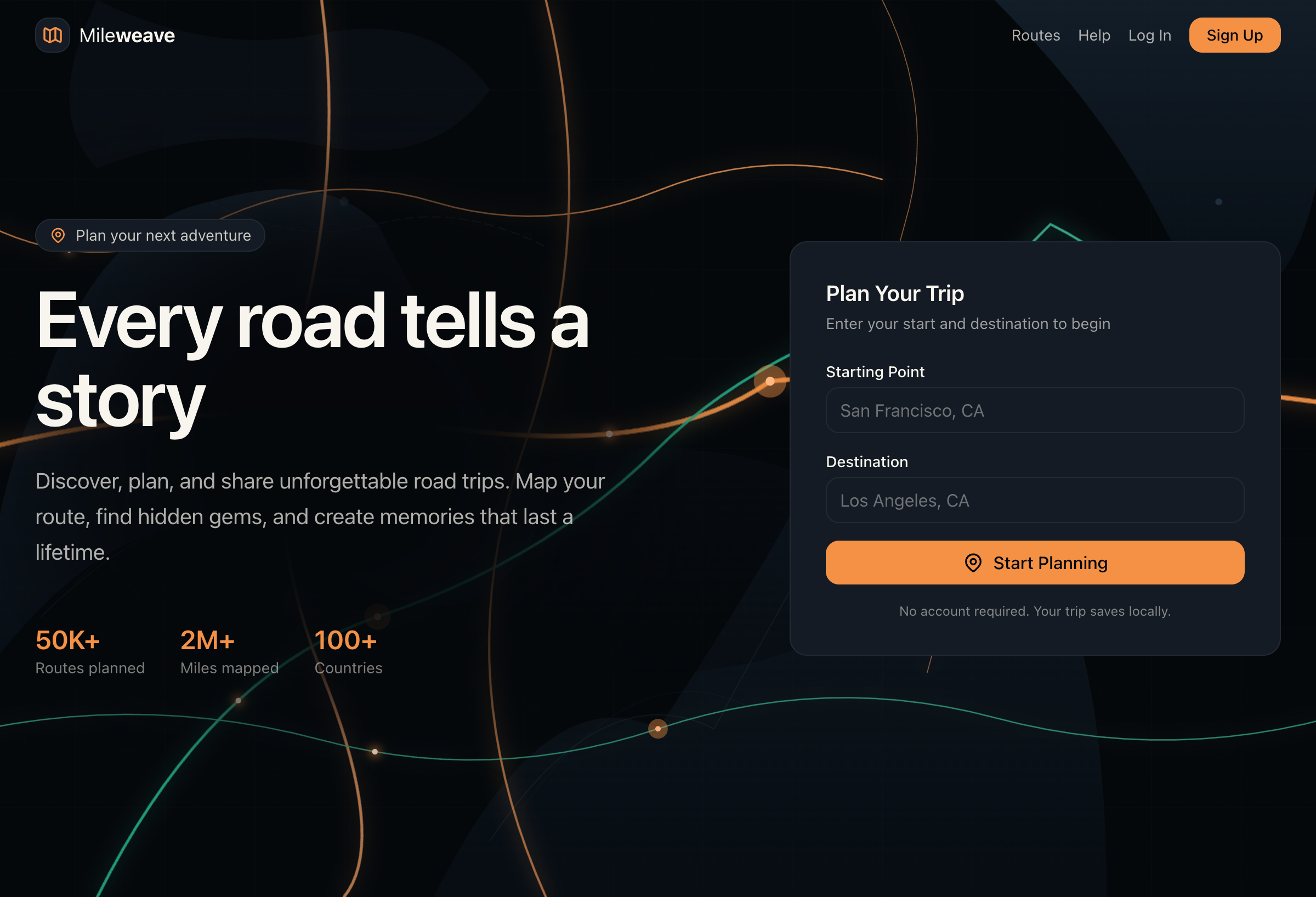Mileweave trip planner interface